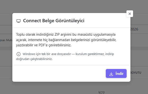 Connect Belge Görüntüleyici tanıtım penceresi